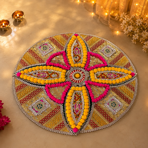 Rangoli festif à pompons pour la décoration de Diwali, tapis décoratif fait main pour le sol, Rangoli traditionnel indien pour les mariages et les Puja - Product Image 3
