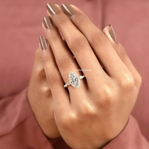 Luxury Gold Marquise Cut <b>Ring</b> with Pave Halo, Round Side Stones and Ornate Band Design Elegant <b>Statement</b> Fine Jewelry for Ladies - Product Image 5