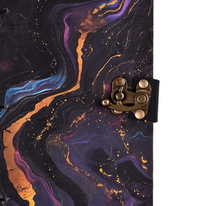 Journal en papier fait main A5 |   Carnet d'art abstrait en marbre de luxe avec cadenas vintage, 100 pages, journal artisanal haut de gamme pour l'écriture - Product Image 2