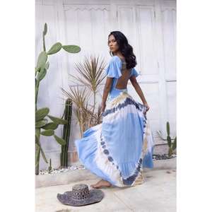 Vestido Maxi de Algodón con Cuello en V y Tie-Dye para Mujer, Elegante y de Calidad Premium, Combinación Perfecta - Product Image 2