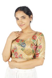 Blusa de Seda para Mujer, Estampado Floral Digital, Lavable, Cuello en V, Manga Corta, Tejida, para Oficina, para Adultos - Product Image 1