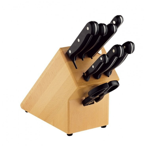 Juego de 8 cuchillos de cocina con mangos negros de triple remache, hojas de acero inoxidable, bloque de almacenamiento de madera y tijeras de cocina - Product Image 3