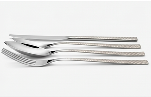 Ensemble de couverts modernes jetables en acier inoxydable, finition argentée, avec manche martelé, élégant, pour la maison, la cuisine, les fêtes et la table à manger - Product Image 3