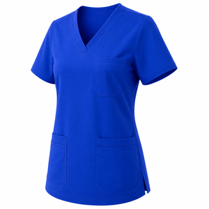 Haut de blouse médicale personnalisé pour femme, col en V, manches courtes, multi-poches, uniforme médical, chemise d'infirmière, couleur unie, haut de blouse médicale pour femme - Product Image 5