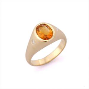 14K Solid Gold Natural <b>Citrine</b> Signet <b>Ring</b>-Resizable Hip Hop Wedding Band Set - Product Image 2