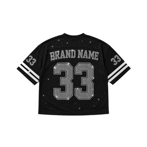T-shirt surdimensionné noir Y2K avec strass, maille scintillante, vêtement unisexe, maillot de football américain, streetwear hip-hop, chemise de sport bling-bling - Product Image 4