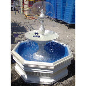 Fontaine d'eau à 2 niveaux en fibre de verre 2026, style traditionnel, peinte en blanc avec bassin bleu, autoportante, pour décoration de jardin extérieur - Product Image 5