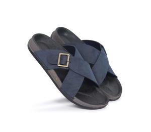 Sandales à enfiler bleu marine pour hommes, pantoufles à brides croisées avec boucle, chaussures décontractées à bout ouvert pour l'été et la plage - Product Image 4