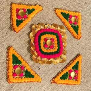 Pompon fleur Rangoli ensemble résine cristal bougeoir chauffe-plat et cadeau de mariage décor pour pendaison de crémaillère et Diwali décor - Product Image 2