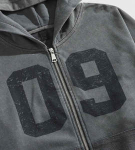 Custom DTG Printing Long Sleeve <b>Zip</b> Up Boxy Hoodie Heavyweight 460 GSM Oversized Streetwear Y2K Distressed Cropped Hoodie for Me - Product Image 6