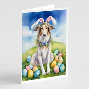 Borzoi Easter Egg Hunt Whimsical A7 Size 5x7 Blank <b>Note</b> <b>Cards</b> Pack of 8 with Envelopes for <b>Greeting</b> <b>and</b> <b>Note</b> Writing - Product Image 1