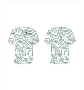 เสื้อยืดแขนสั้นแบบสั่งทำพิเศษ น้ำหนักเบา สำหรับออกกำลังกาย ลายพิมพ์แบบซับลิเมชั่น ลายวนนามธรรมสีเขียวอมเทาและสีขาว ขายส่ง - Product Image 1