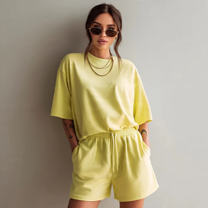 Nueva llegada, conjunto de camiseta y pantalones cortos deportivos para mujer de alta calidad, talla grande, transpirable, de algodón/fibra de bambú, conjunto de verano para mujer - Product Image 6