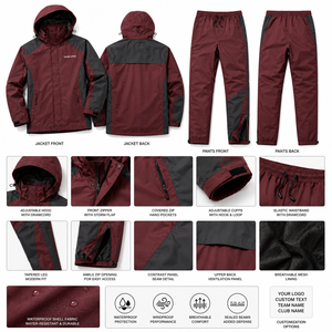 Chándal Deportivo Unisex Impermeable Ligero con Capucha, Bloques de Color, Cremallera Completa, Bolsillo Trasero con Cremallera, Ajuste Regular - Product Image 3