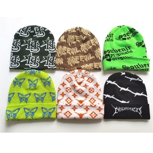 INDEX SPORTSWEAR Beanie Jacquard Knit Winter Hat Unisex Street Style Letter Pattern Pink Black White 56-58CM Adult - Product Image 5