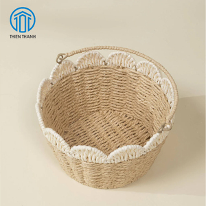 Cesta de Almacenamiento Artesanal de Hierba Marina con Borde Festoneado, Organizador Tejido Decorativo para el Hogar y Guardería, Venta al por Mayor de Fábrica - Product Image 3