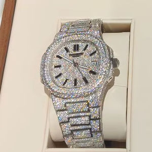 Reloj de Pulsera de Cuarzo de Lujo con Esfera Redonda y Cristales Incrustados, Estilo Hip Hop, Tono Plateado, Venta al por Mayor - Product Image 5