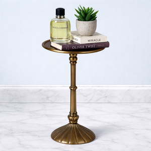Elegant Pedestal Side <b>Table</b> Ornate Column Design Raised Tray Top Stable Base Compact Accent for Classic and Modern Interiors - Product Image 1