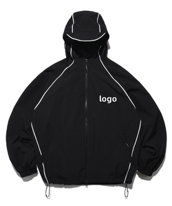 <b>Men's</b> Hooded Windbreaker <b>Jacket</b> With <b>Reflective</b> Piping Loose Fit Zip Up Streetwear Nylon Windbreaker <b>Jacket</b> for <b>Men</b> - Product Image 2