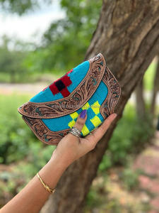 New Stylish Western Aztec Tooled Leather Clutch Real Handmade Vintage Brown Tooling <b>Purses</b> Unique Aztec Quilted Leather Clutch - Product Image 6