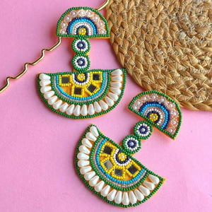 Handmade Floral Beaded Drop <b>Earrings</b> Embroidered <b>Dangle</b> <b>Earrings</b> <b>Black</b> Gold Blue Statement Jewelry for Party - Product Image 1