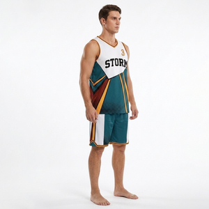 Conjunto de Camiseta de Baloncesto para Hombre Storm, Sublimada, Cuello en V, Sin Mangas, 100% Poliéster, Transpirable, Ajuste Atlético, para Todas las Temporadas - Product Image 4