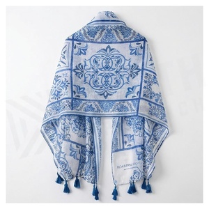 Women's <b>Square</b> <b>Silk</b> <b>Scarf</b> Floral Print Elegant Multi-Functional All Seasons Fashion Accessory Long Tassel Edge - Product Image 4