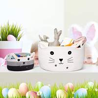 Panier de rangement pour chat en corde de coton tressée, organisateur décoratif pour jouets d'animaux, avec oreilles décoratives, cadeau pour chat et chien, bac à jouets pour chambre d'enfant