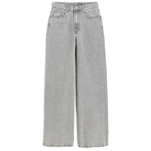 Jeans de Cintura Alta y Pierna Ancha para Mujer, Talla Grande, Largos, de Algodón Lavado, Corte Holgado Informal, Cierre de Botones, Color Azul Claro - Product Image 6