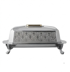 Plateau à beurre rectangulaire en argent avec couvercle, artisanal, motif gravé vintage, vaisselle de cuisine - Product Image 2