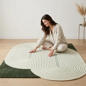Alfombra de Lana Tufted Hecha a Mano en India, Moderna, con Patrón de Doble Cápsula, Alfombra de Piso Suave y Afelpada para Sala de Estar - Product Image 1