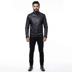 Nueva llegada, chaqueta de cuero para hombre, estilo casual, a prueba de viento, para motociclistas, color negro, elegante y a la moda, de cuero genuino. - Product Image 1