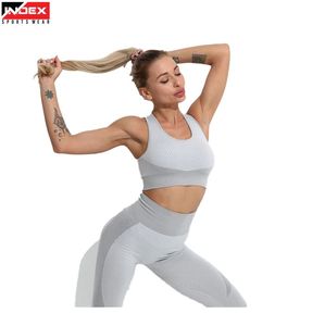 INDEX Women's 2-Piece Yoga Set Scoop Neck Racerback <b>Crop</b> Top High Waist <b>Leggings</b> Solid Gray Breathable Spandex Polyester - Product Image 1