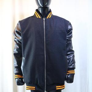 Blouson bomber en cuir PU noir pour homme avec garniture orange, fermeture éclair, style décontracté, vêtement d'automne, Clush Sports - Product Image 2