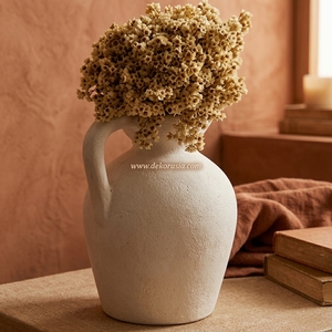 Vase Pichet en Terre Cuite Blanc Lavé Lindo, Poterie Rustique Faite à la Main, Jarre Décorative pour Fleurs, Décoration Intérieure, Vente en Gros - Product Image 5