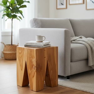Luxury ARTERRA Geometric Teak Prism <b>Stool</b> Combines Sturdy Design with Natural Elegance Perfect for Hotel Apartment Spaces - Product Image 4