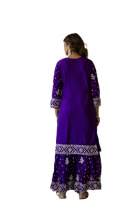 FULLY STITCHED SHARARA WITH ELASTIC RUBBER WITH FULL FLAIR CHINON <b>TOP</b> WITH EMBROIDERY SEQUENCE DESIGN WORK SALWAR KAMEEZ SUIT - Product Image 5