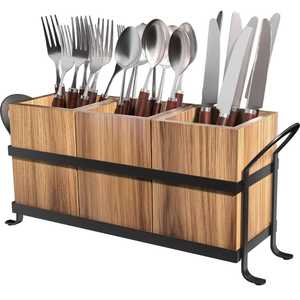 Wooden Cutlery Holder with Handle Kitchen Utensil Organizer Spoon Fork Knife <b>Storage</b> Box Tabletop Flatware Caddy - Product Image 5