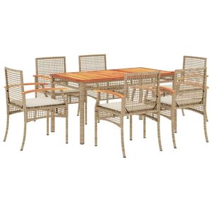 Conjunto de comedor para jardín mediano con cubiertas extraíbles de poliratán beige - Product Image 2