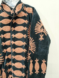 Handmade Green <b>Velvet</b> Embroidered Suzani <b>Jacket</b> with Floral Pattern Full Sleeve Stand Collar Boho <b>Women's</b> Autumn Outerwear - Product Image 5
