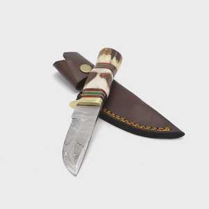 Cuchillo de caza con hoja de acero de Damasco y mango de asta de ciervo, cuchillo de supervivencia para exteriores - Product Image 4