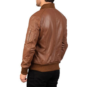 Chaqueta de Cuero Marrón para Hombre, Estilo Bomber, de Alta Calidad, Piel de Oveja, Duradera, Corte Ajustado, Informal, para Invierno - Product Image 4