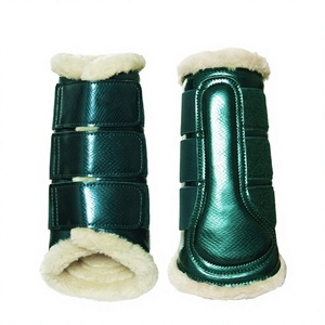 Bottes de protection pour chevaux en néoprène, doublées de fausse fourrure, réglables, pour l'entraînement, le saut d'obstacles et le dressage - Product Image 2