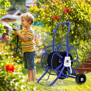 Carrello Avvolgitubo da Giardino Portatile Blu in PP, Porta Tubo Acqua Retrattile, Contiene fino a 30 Metri di Tubo da 15 mm (Tubo Non Incluso) - Product Image 2