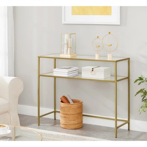 Mesa de Sofá Moderna con Estructura Metálica, Estantes de Vidrio Templado Transparente, Almacenamiento e Iluminación LED para Muebles de Sala - Product Image 2