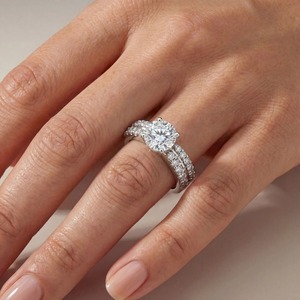 2.70 CT Total Diamond Weight 14K White Gold Lab Grown Diamond Round Cut <b>Split</b> Shank Double Row Pave Engagement <b>Ring</b> - Product Image 6