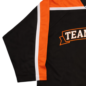 Jersey de Hockey sobre Hielo Sublimado Personalizado en Negro y Naranja, Nombre del Equipo, Hockey Profesional, Transpirable, Manga Corta para Hombre - Product Image 4