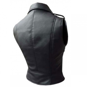 <b>Men's</b> Black PU <b>Leather</b> Biker <b>Vest</b> Moto Style Zipper Closure Turn-down Collar Solid Color Outer Wear Regular Length - Product Image 2