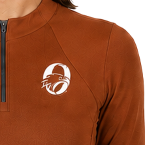 Haut de performance respirant et extensible à manches longues pour femme, couleur orange rouille, avec quart de zip, idéal pour l'équitation et l'entraînement équestre - Product Image 5