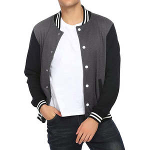 Blouson universitaire homme bleu marine et rouge avec manches contrastantes, col montant, poignets et ourlet zippés, vêtement extérieur personnalisé en toile imperméable et respirante - Product Image 6